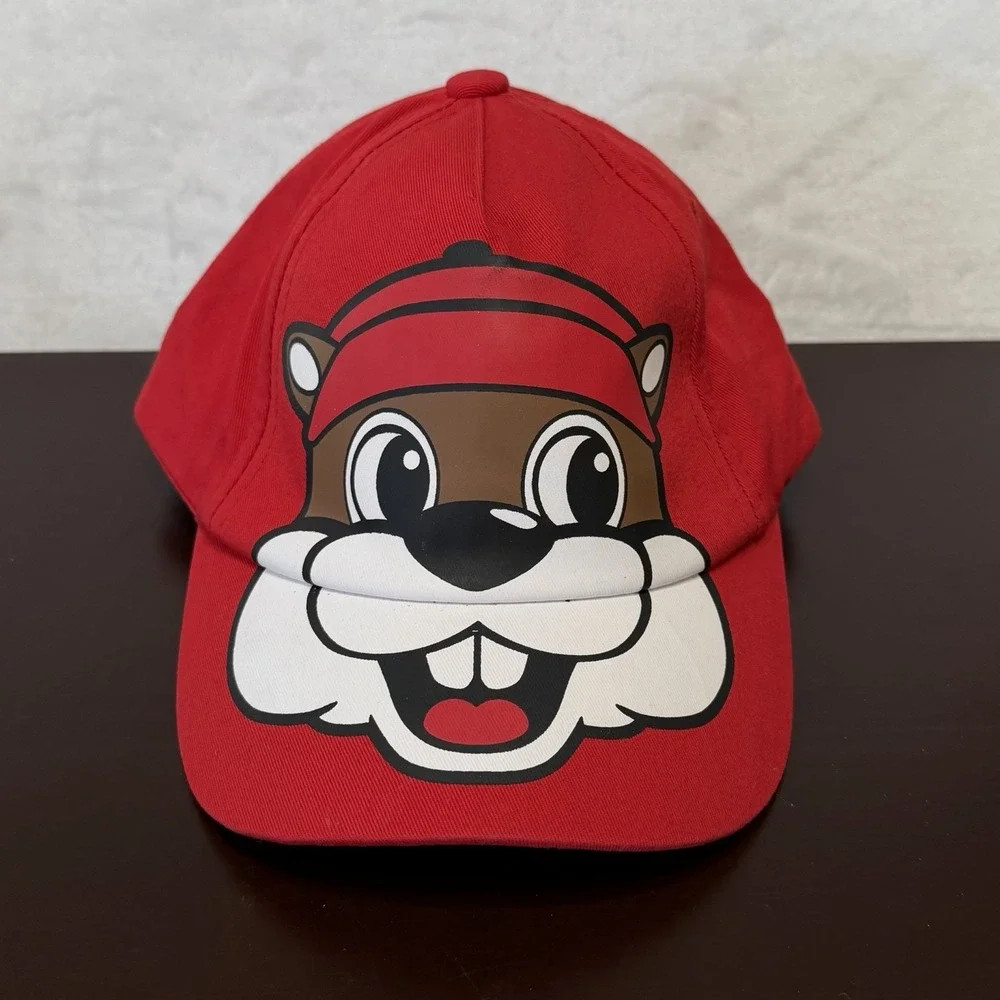 Buccee's Buc-ee's Beaver Full Face Youth Baseball Hat Cap Red NEW Elastic Strap